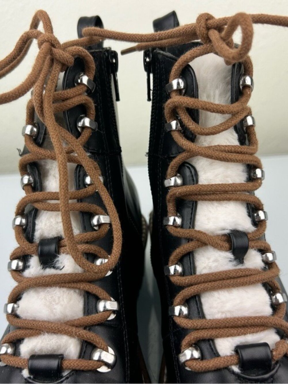 A New Day Target Black Faux Leather Fur Lace-Up Combat Winter Boots Sz 6.5 Fall - Picture 6 of 16